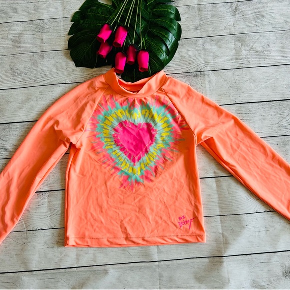 Betsey Johnson Other - Betsey Johnson Girls Orange Tie Dye Heart Print Long Sleeve Rash Guard Size L